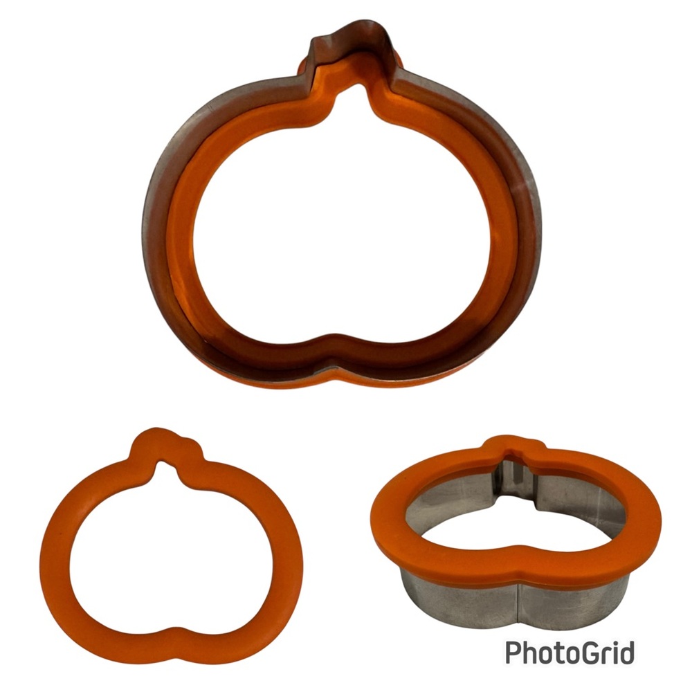 Williams Sonoma pumpkin cookie cutter metal with orange rubber coating